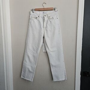 Zara Ivory Off White Straight Leg Distressed Jean Pants Size 6